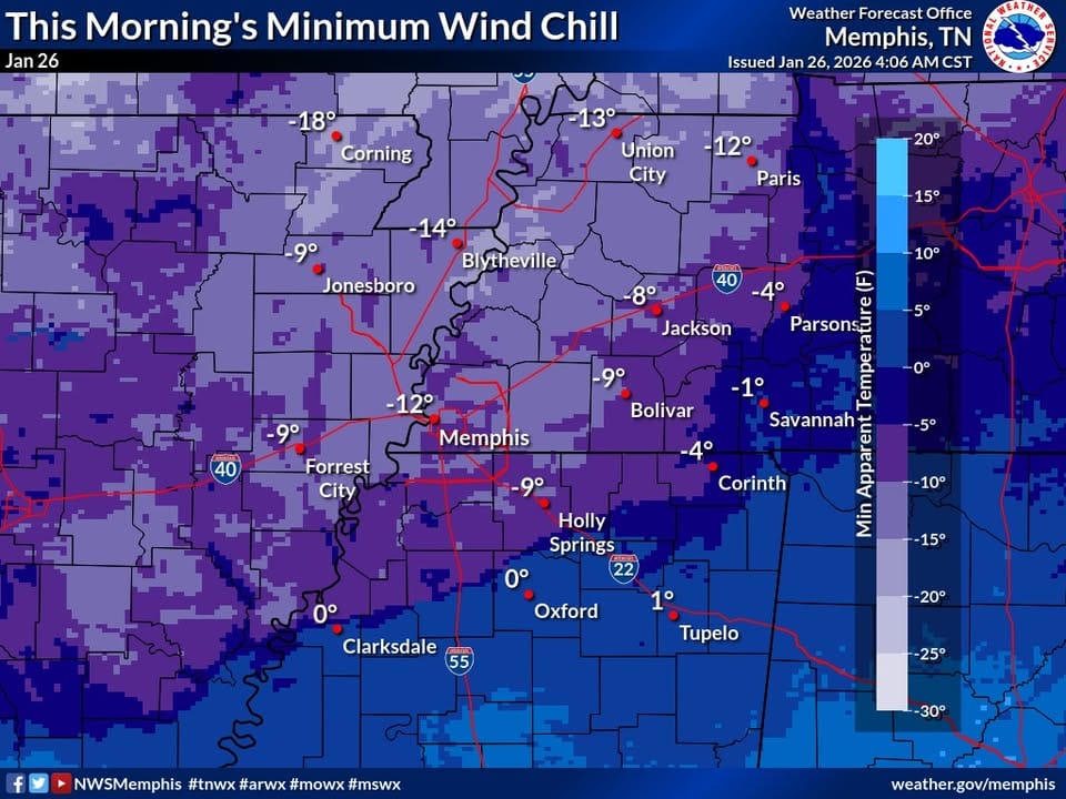 Cold wind chills follow weekend winter storm in Mid-South - Pontotoc News
