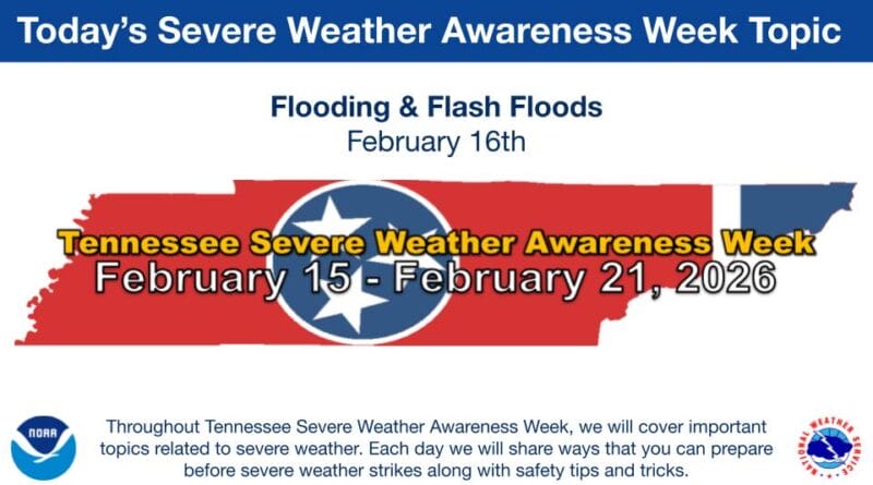 Tennessee Observes Severe Weather Week with Focus on Flooding Risks Today, as part of Tennessee Severe Weather Awareness Week, we will discuss flooding and flash floodi