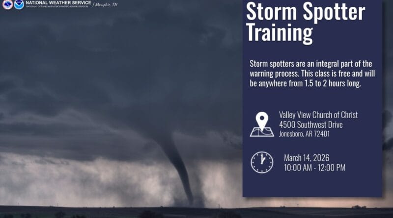 Final Storm Spotter Training Session Scheduled in Jonesboro on Saturday This upcoming Saturday, 3/14 we will host our FINAL spring 2026 storm spotter training course in Jon