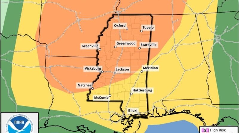 Mississippi Elevated to Enhanced Risk for Severe Weather Sunday Night ⚠️ SEVERE WEATHER RISK UPGRADE FOR MISSISSIPPI – SUNDAY NIGHT