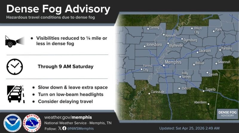 Dense fog advisory expanded across parts of the Mid-South ⚠️The Dense Fog Advisory has been expanded across a large portion of the Mid-South