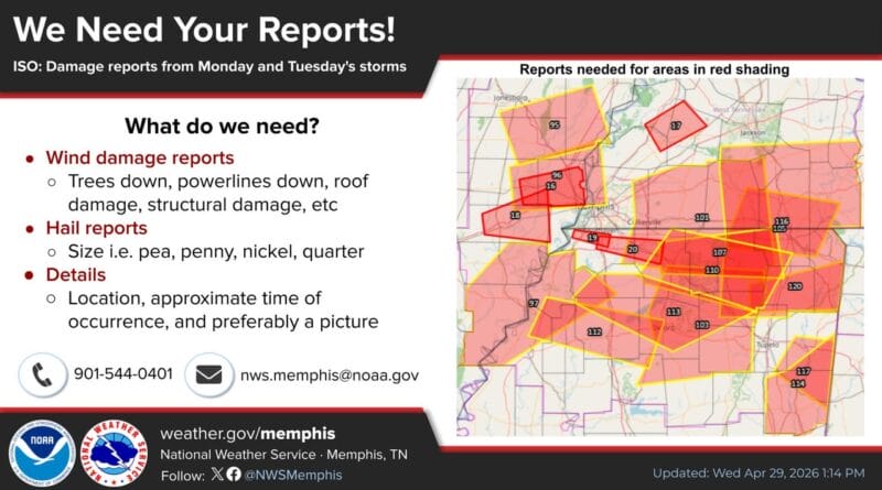 Storm Reports Sought for Severe Weather on Monday and Tuesday Did you experience any severe weather on Monday and Tuesday and have damage to report?