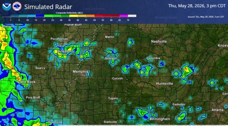 HRRR model predicts afternoon thunderstorms across the region Here is the HRRRs depiction of shower and thunderstorm development this afternoon and evening