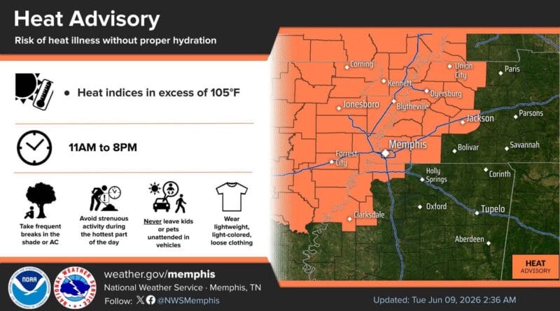 Heat Advisory Issued Across Mid-South Amid Early Summer Heatwave Photos from US National Weather Service Memphis Tennessee's post