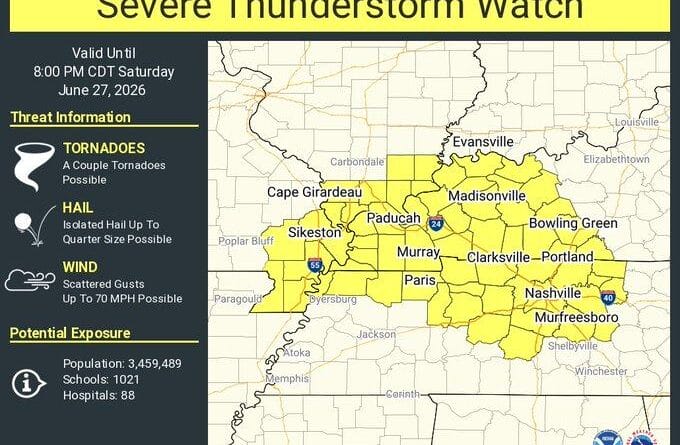 Severe Thunderstorm Watch Issued for Several States Until 8 p.m. CDT Photos from US National Weather Service Memphis Tennessee's post