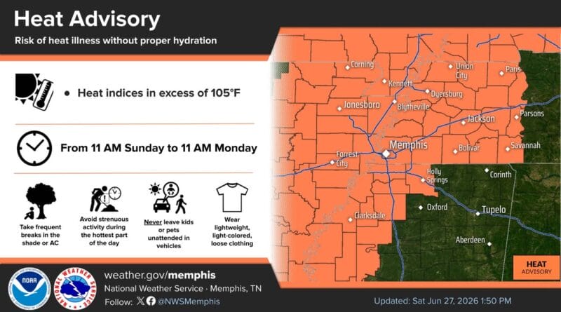 Heat Wave Prompts Heat Advisory and Extreme Heat Watch in Memphis Area Photos from US National Weather Service Memphis Tennessee's post
