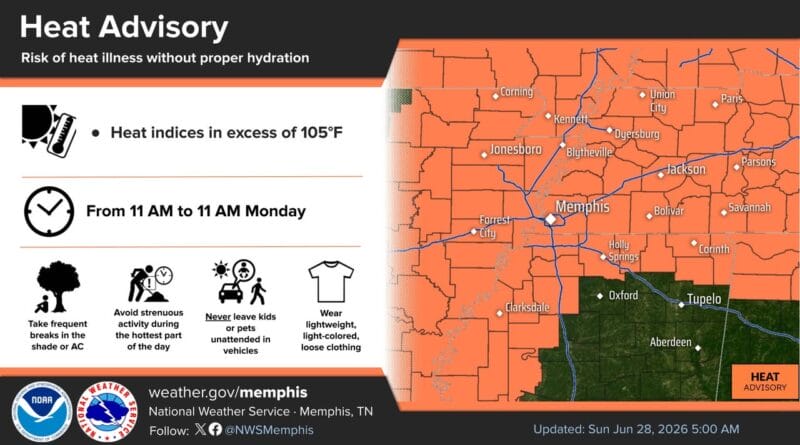 National Weather Service Issues Heat Advisory for Memphis as Heatwave Begins Photos from US National Weather Service Memphis Tennessee's post