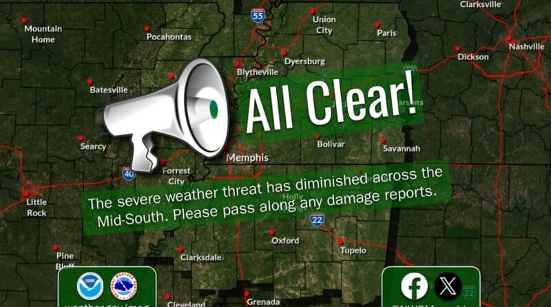 National Weather Service Memphis Declares All Clear After Severe Storms Photos from US National Weather Service Memphis Tennessee's post