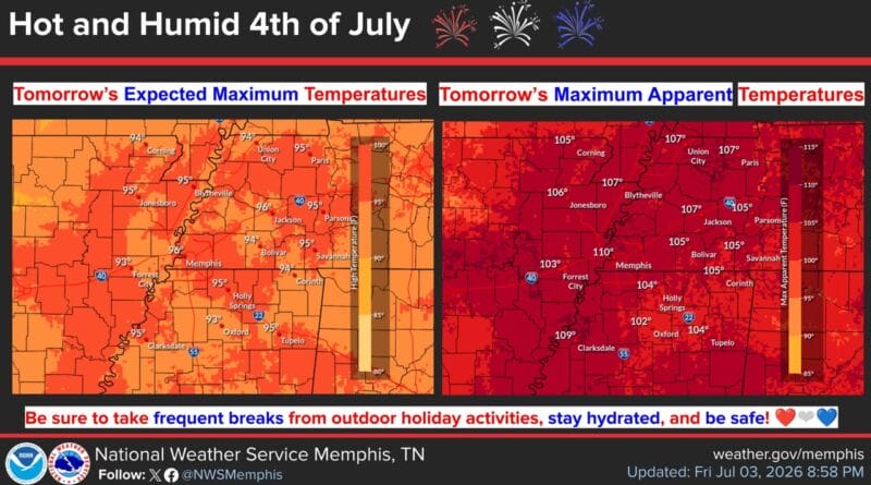 Heat and Muggy Conditions Expected to Continue Through Independence Day Weekend in Memphis Photos from US National Weather Service Memphis Tennessee's post