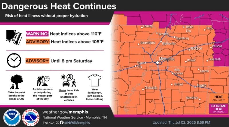 Heat Advisory Issued for Memphis Area as Temperatures Rise Photos from US National Weather Service Memphis Tennessee's post