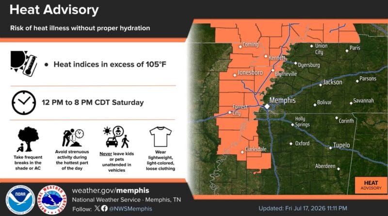 Heat Advisory issued for western Mid-South on Saturday 🥵A Heat Advisory is now in effect for Saturday for western portions of the Mid-South