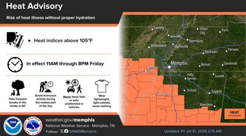 Heat Advisory Issued for Parts of Arkansas and Mississippi Photos from US National Weather Service Memphis Tennessee's post