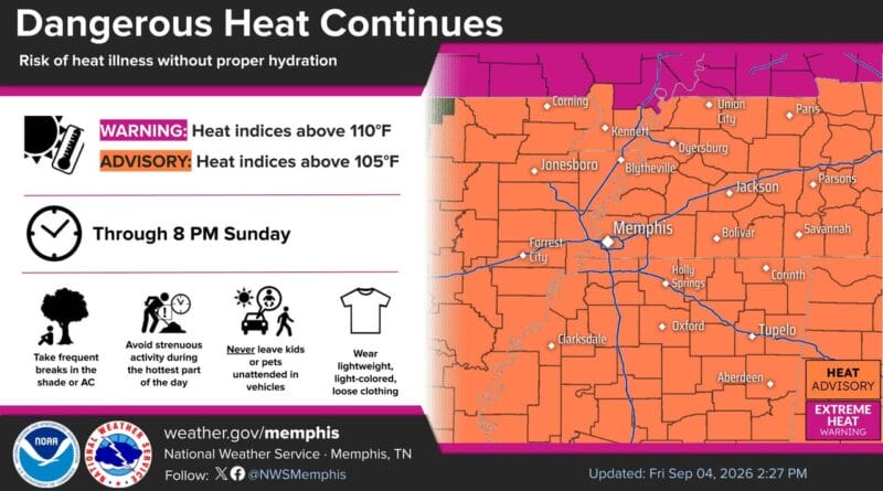 Heat Advisory Extended Through Sunday in Memphis Area Photos from US National Weather Service Memphis Tennessee's post